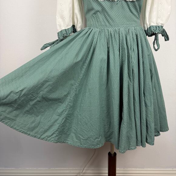 Vintage 1970s Handmade Squaredance Dress Polka Dot Green German Dirndl SMALL - Picture 8 of 16